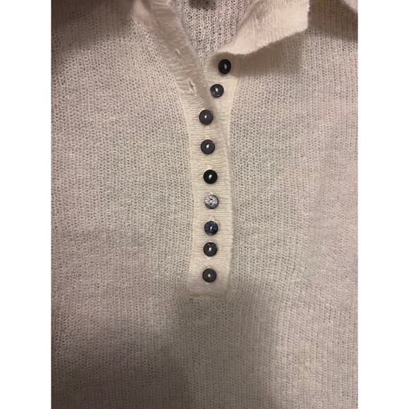 H&M Mohair wool blend collared top  size S beige cream henley preppy minimalist - Picture 3 of 7